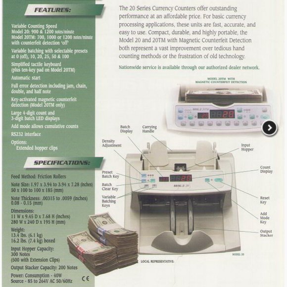 Magner MAGII 20 Series Currency Counter  (Only needs new rubber wheels) - Picture 7 of 7